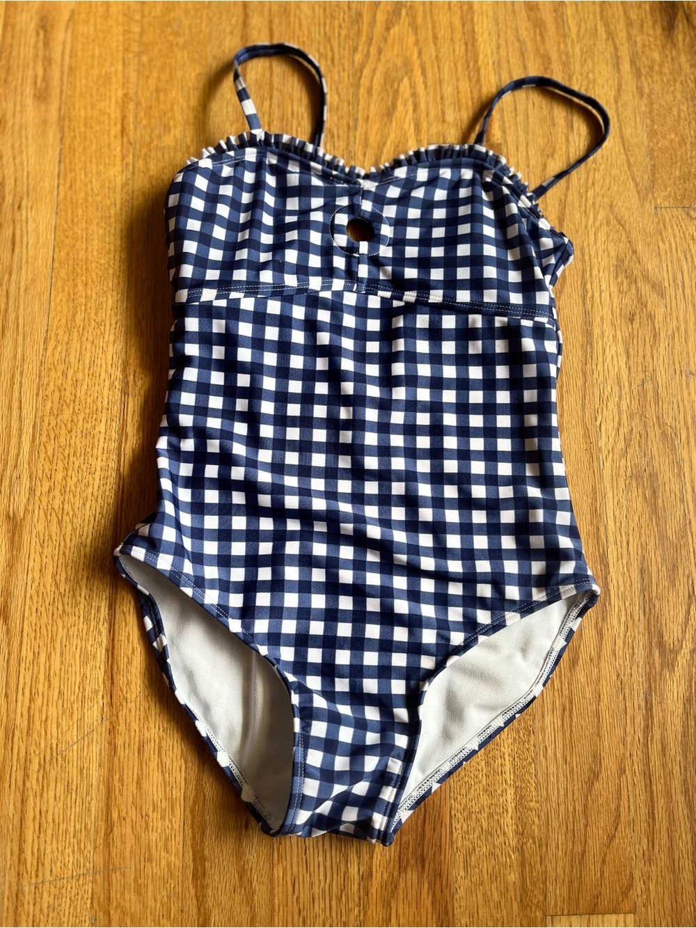 Art Class girlsone-piece swimsuit navy blue and white gingham size L